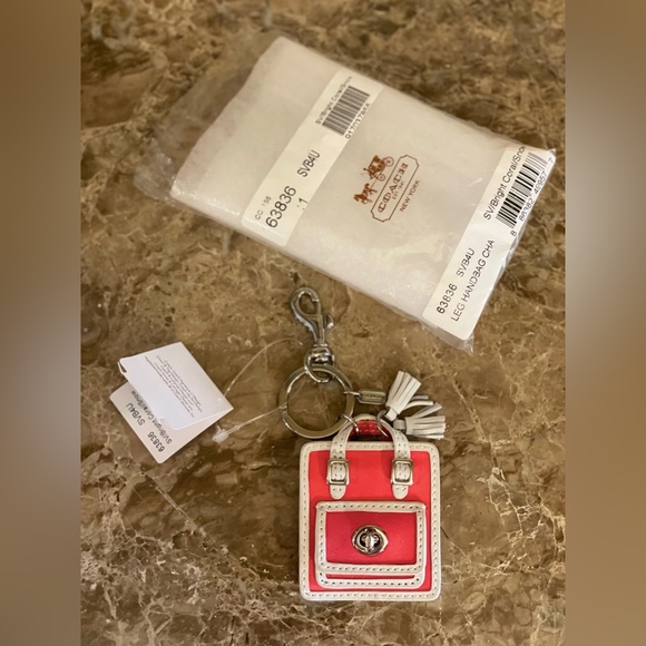 COACH NWT Mini Legacy Bright Coral Handbag Purse Charm Keychain - Picture 3 of 11